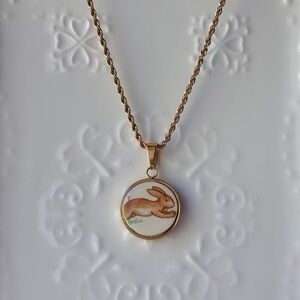 Gold Bunny Necklace | Broken China Jewelry | Royal Doulton Bunnykins